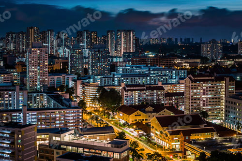 Preview: As night falls, the city lights turn up. View of Bishan town at twilight.