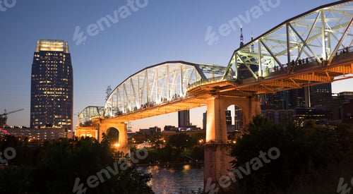 Preview: People Walk Across Cumberland River Pedestrian Bridge Nashville