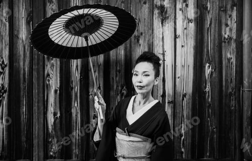 Preview: Beautiful japanese senior woman walking in the village. Typical japanese traditional lifestyle