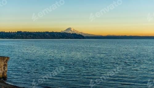 Preview: Mount Rainier Across The Puget Sound At Twilight. Photo Taken From Burien, Washington.