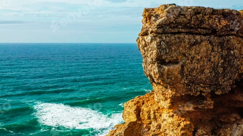Preview: Natural oceanscape with mountains - Drone top view. Beautiful landscape of Atlantic ocean, Portugal.