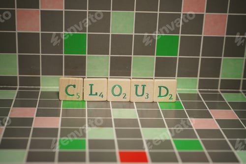 Preview: Tile with green cloud text on a blocked background