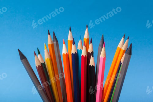 Preview: Arrangement of colorful pencils close up