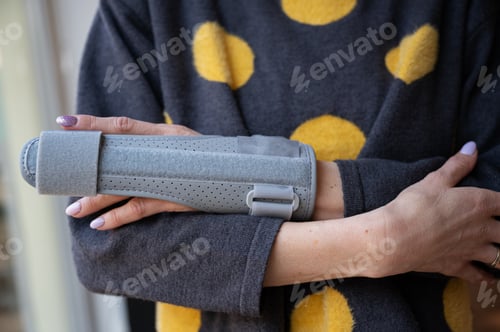 Preview: Injured woman with a brace in her finger