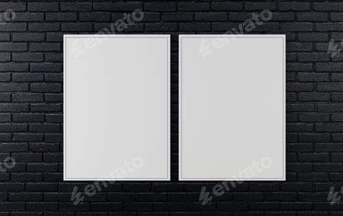 Preview: Black brick wall, dark background for design, mock up poster on wall, 3d rendering