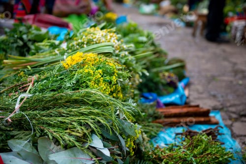 Preview: Bunch of herbs in peruvian street market