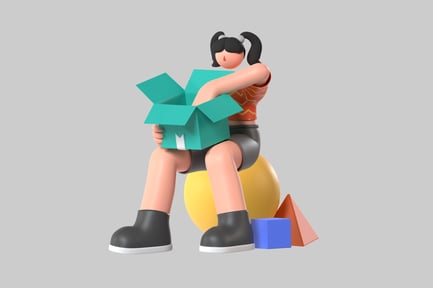 Preview: Cartoon girl opening package asset