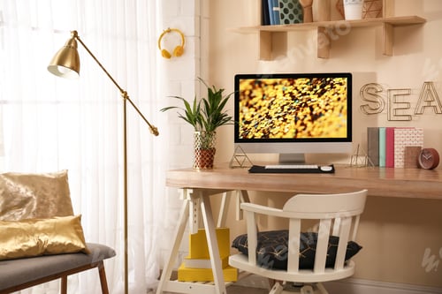 Preview: Comfortable workplace with modern computer at home