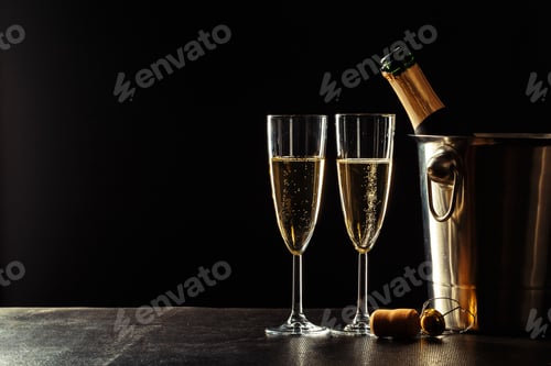 Preview: Champagne on the black background