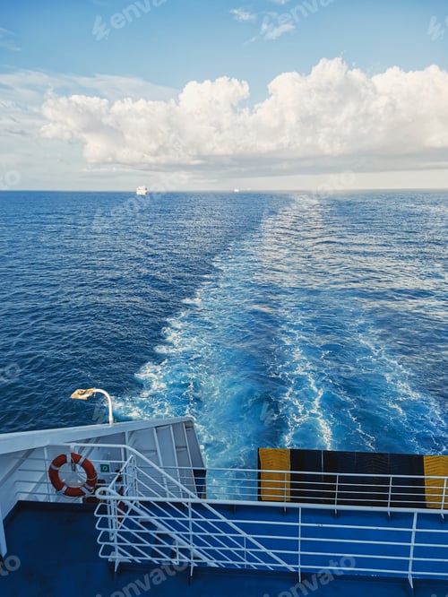 Preview: View of back ship cruise sea ocean and other ferry in background - concept of transport