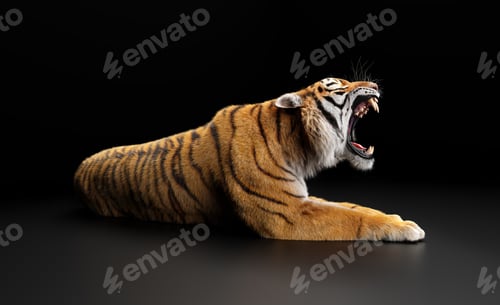 Preview: Tiger roar portrait on black