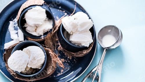 Preview: coconut ice cream on a blue background