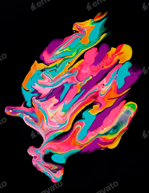 Preview: Close-up shot of thick paint of various bright colors flowing down and mixing together