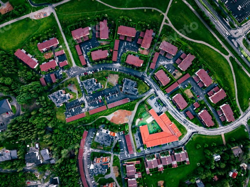Preview: Aerial view of a small town or village in Europe. Finland countryside in summer.