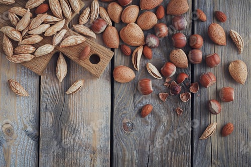 Preview: Variety of nuts: almonds, mountain almonds and hazelnuts