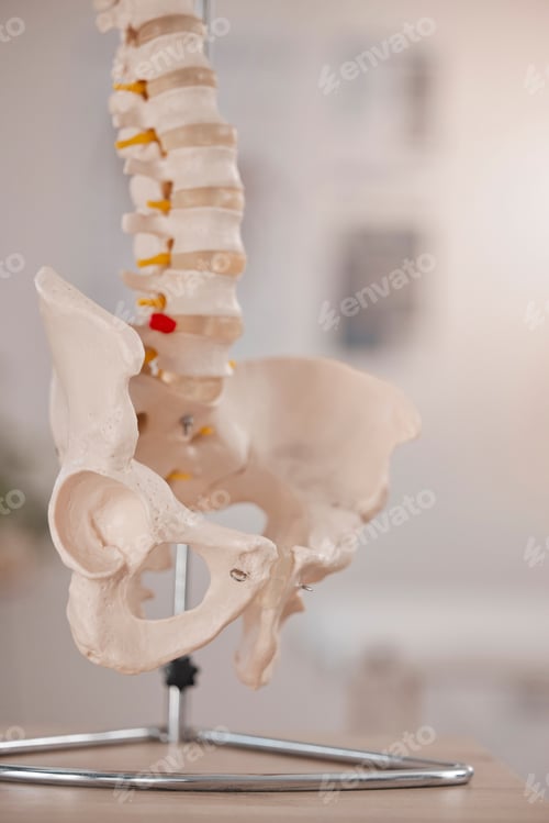 Preview: Model hip, spine and chiropractic office on table, desk or display in study, education or learning.