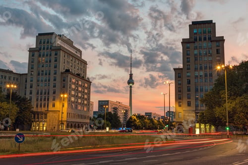 Preview: Strausberger Platz in Berlin after sunset