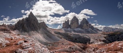Preview: Panorama of Tre Cime peaks in Dolomites, Italy