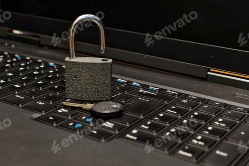 Preview: lock and key as symbol for Privacy and General Data Protection Regulation on a notebook computer