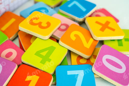 Preview: Math number colorful on white background, education study mathematics learning teach concept.