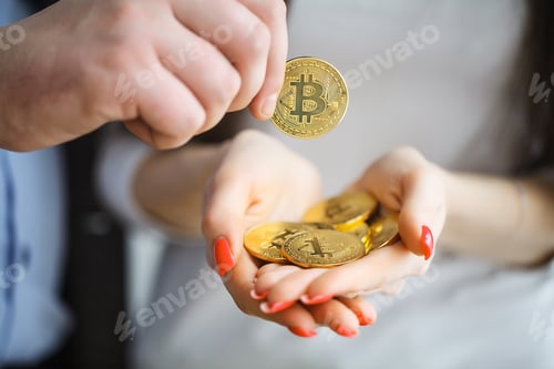 Preview: Businessman present a bitcoin - Bitcoin growth concept new virtual money