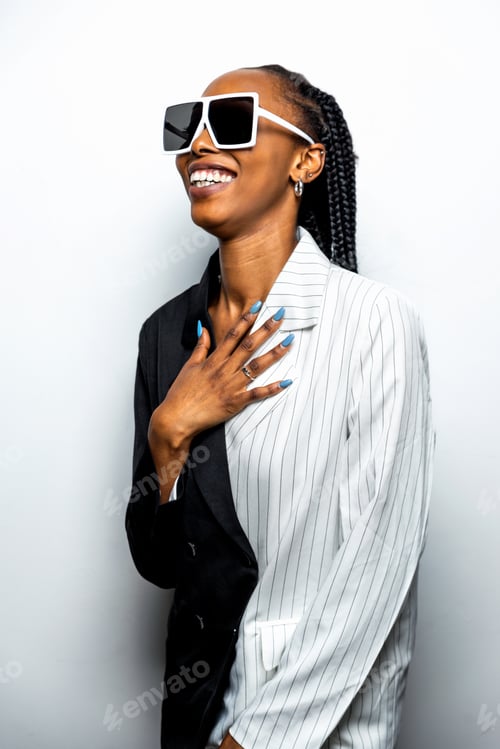 Preview: Beautiful afro woman with pigtails and stylish clothes