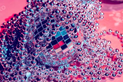 Preview: disco balls for decorationof a party on pink background