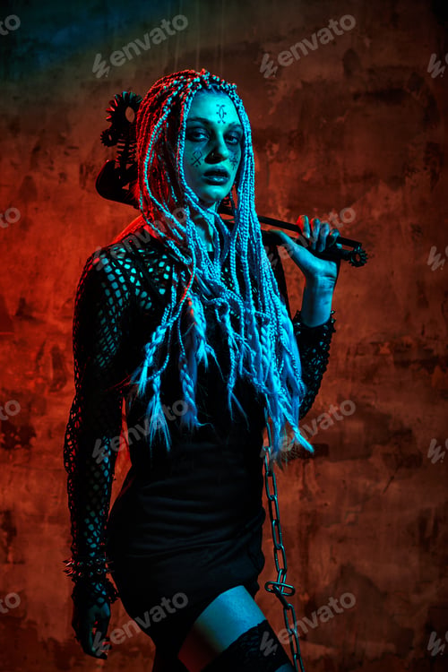 Preview: Young woman with creative make up. Halloween theme. Zombie theme.