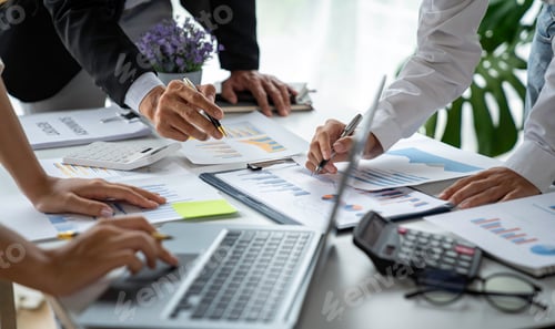 Preview: business people meeting in the office Calculate the tax and income of the company's investment. Stra