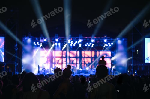 Preview: Silhouette youth audience are watching the night concert