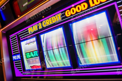 Close Up of Brightly Lit Slot Machine