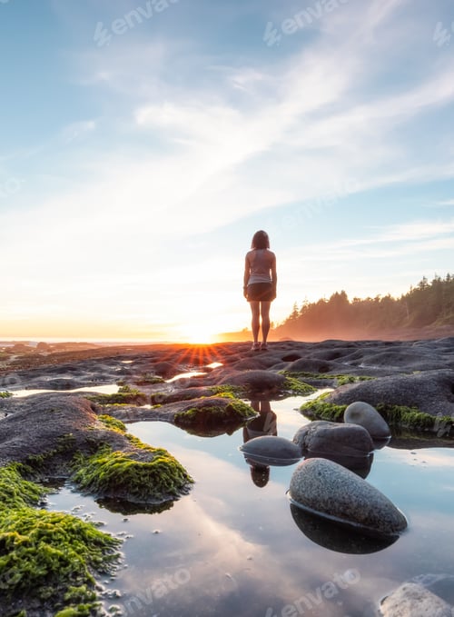 Preview: Adventurous Woman Hiking at Botanical Beach on the West Coast