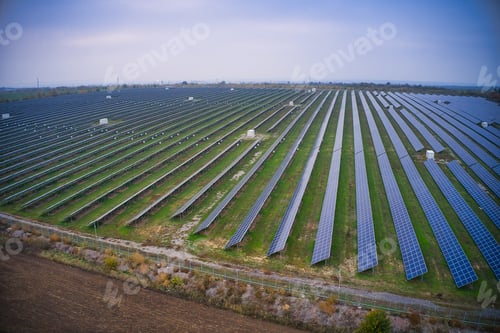 Preview: Fly over a renewable solar power plant with sun in Ukraine