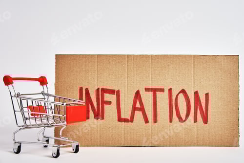 Preview: Consumers inflation concept, shopping trolley and word inflation