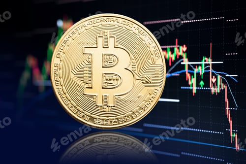 Preview: Bitcoin coin and stock chart background