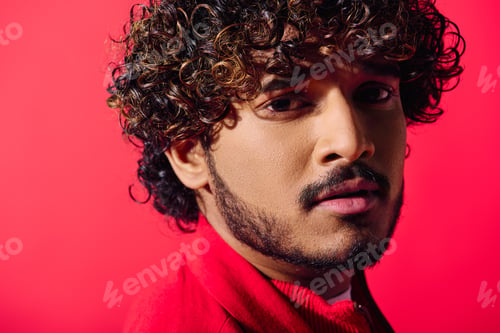 Preview: Curly Tendrils: Intense Gaze of a Vibrant Young Man
