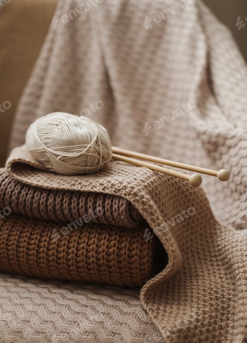 Preview: Neutral Tones Yarn and Knitting Needles Still Life