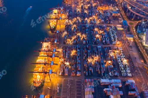 Preview: container cargo ship in the export and import business and logistics. Shipping to the harbor