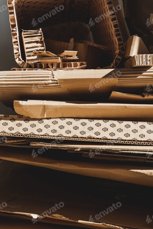 Preview: Stack of Cardboard Waste in sunlight. Concepts of Paper Recycling and Waste Sorting