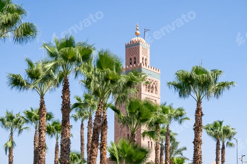 Preview: Koutoubia Mosque, Marrakech, Morocco during a bright sunny day