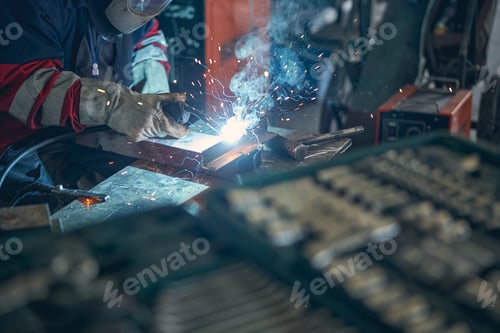 Preview: Close up of concentrated worker welding parts