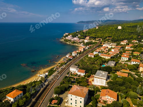 Preview: Top view of the city and the promenade located in Castiglioncello in Tuscany. Italy, Livorno