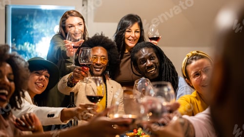 Preview: Unrecognizable person receives greetings from his friends and his family during a vegetarian dinner