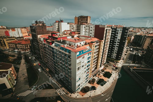 Preview: Panoramic view of town and blue sky with clouds in sunny day