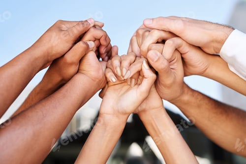 Preview: We are one. Cropped shot of a group of unrecognizable peoples hands.