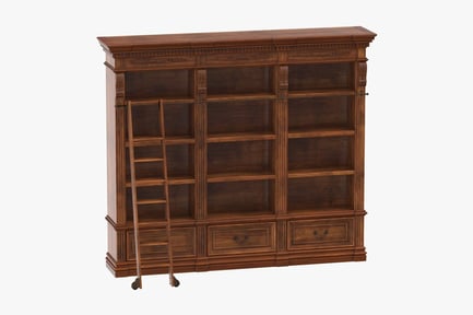 Preview: Elegant Wood Library Bookcase with Rolling Ladder