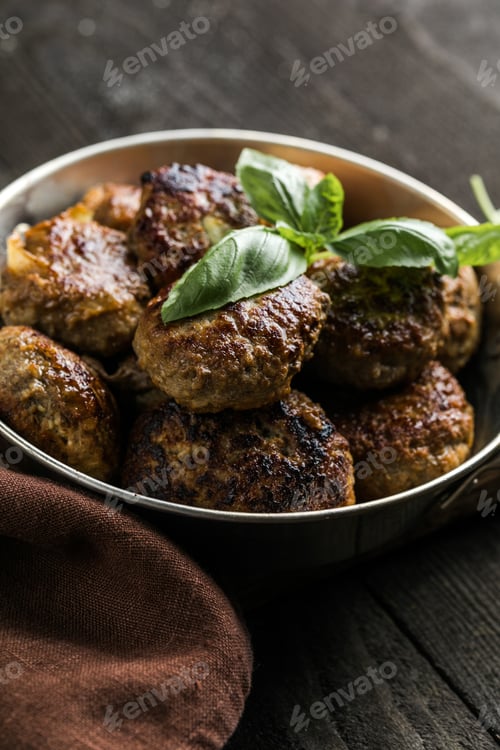 Preview: Homemade croquettes or patties. Fritters from minced pork. Delicious and nutritious lunch or dinne