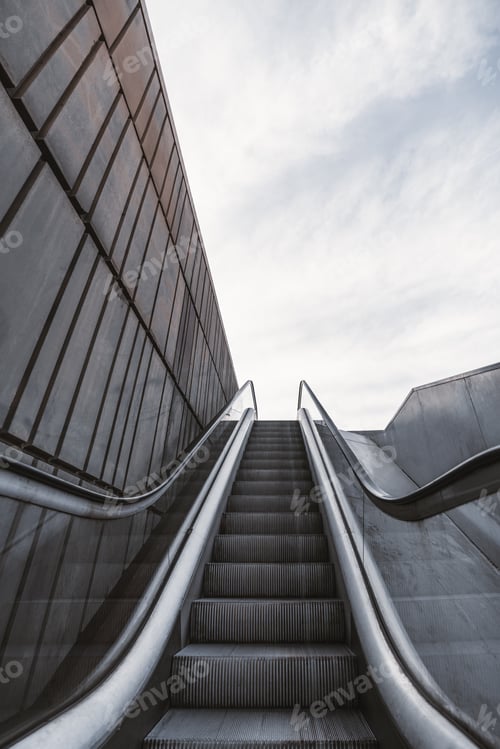 Preview: Outdoor city escalator with the wall on the left