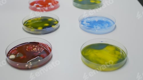 Preview: Close up of chemical petri dish on desk in science laboratory