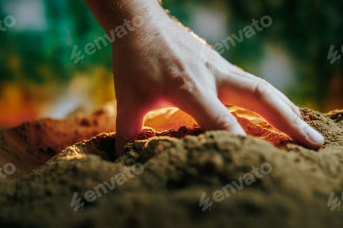 Preview: A stunning close-up of a hand working the soil, showcasing the intricacies